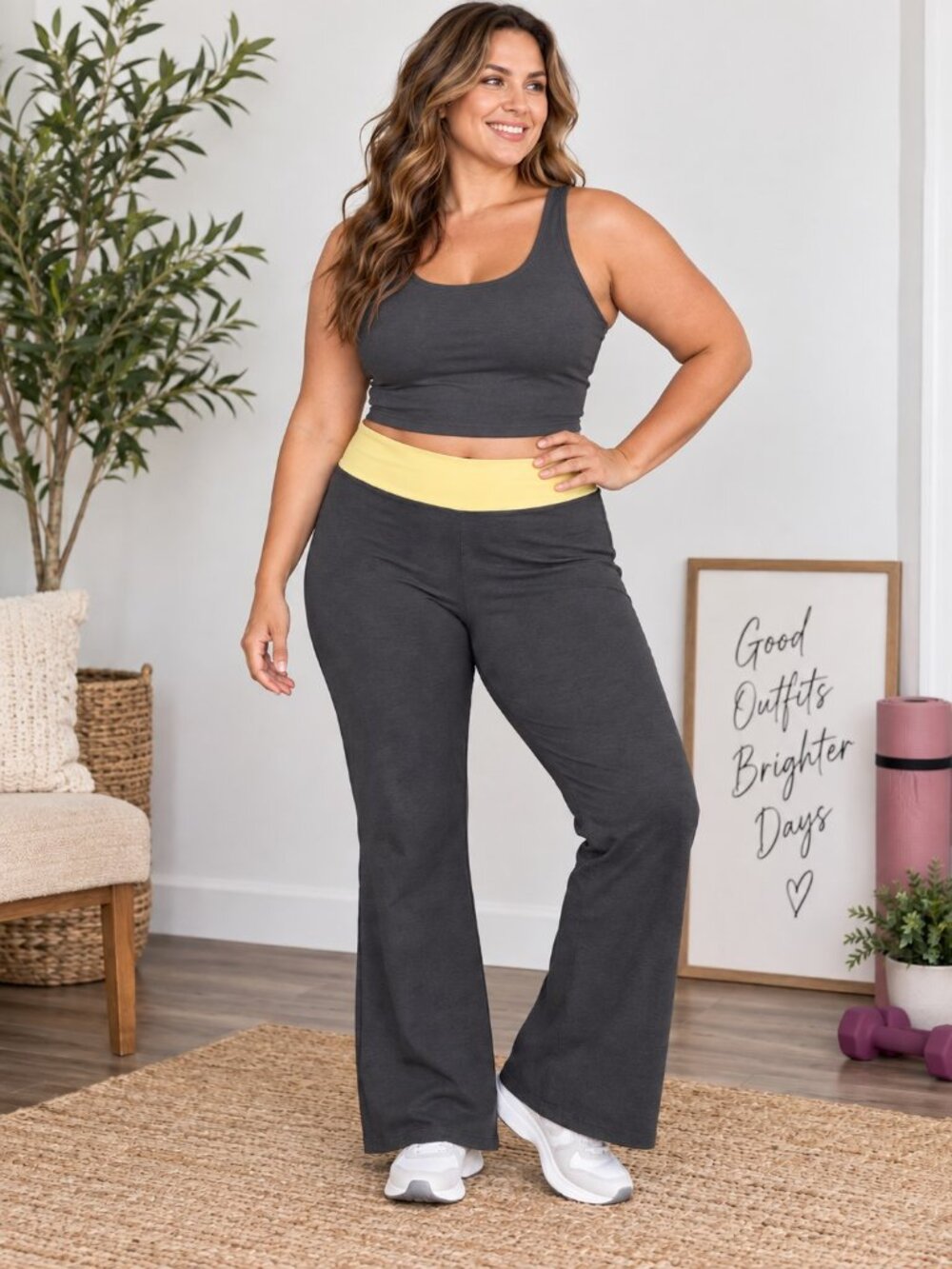 Truactivewear Charcoal Yellow Pull-on Bootcut Athleisure Yoga Pants Women 3X NWT